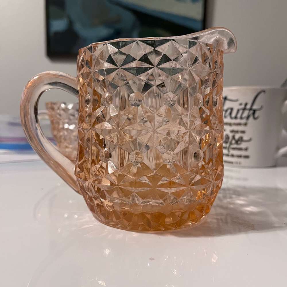 Vintage Pink Depression Glass Creamer and Sugar Bowl - Jeannette Glass Co.